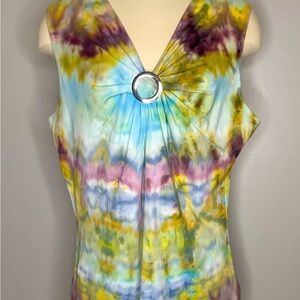 Earthy Multicolor Tie-Dye Women’s Sleeveless Blouse Top Size XXL  Upcycled